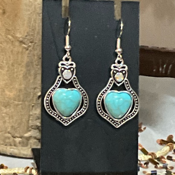 Silver and turquoise boho earrings - Picture 1 of 8